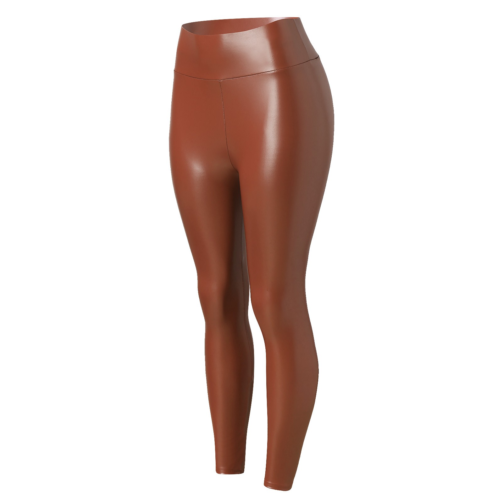 thumbnail image 2 of Leggings de cintura alta de piel sintética para mujer: pantalones holgados y elásticos de color liso para todas las estaciones, 2 of 8